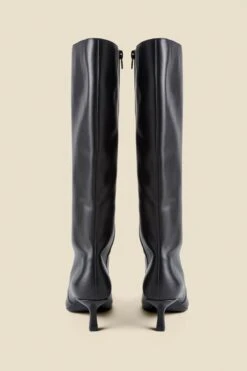 Black Knee High Low Heel Boots -Sosandar Fashion Store web 2407 box a24fw022bk0001 4