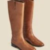 Tan Square Toe Flat Leather Boots 2 Tan Square Toe Flat Leather Boots -Sosandar Fashion Store web 2407 box a24fw035bn0004 2