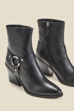 Black Leather Western Ankle Boots -Sosandar Fashion Store web 2407 box a24fw042bk0001 3