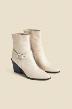 Ecru Western Style Leather Boots