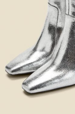 Silver Leather Square Toe Ankle Boot -Sosandar Fashion Store web 2407 box a24fw052mc0005 3