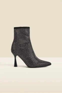 Black Sparkle Flared Heel Sock Boot 10 Black Sparkle Flared Heel Sock Boot -Sosandar Fashion Store web 2407 box a24fw056bk0001 1