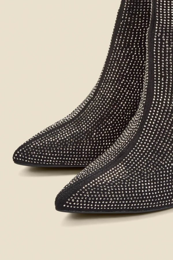 Black Sparkle Flared Heel Sock Boot 6 Black Sparkle Flared Heel Sock Boot - Image 4