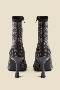 Black Sparkle Flared Heel Sock Boot 12 Black Sparkle Flared Heel Sock Boot -Sosandar Fashion Store web 2407 box a24fw056bk0001 4