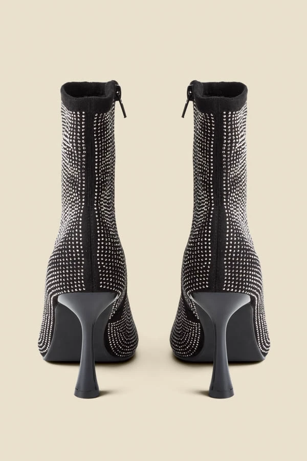 Black Sparkle Flared Heel Sock Boot 7 Black Sparkle Flared Heel Sock Boot - Image 5