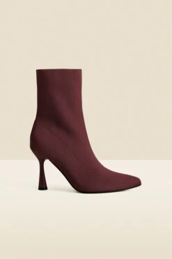Burgundy Flared Heel Sock Boots