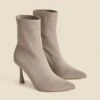 Taupe Flared Heel Sock Boot 2 Taupe Flared Heel Sock Boot -Sosandar Fashion Store web 2407 box a24fw057be0040 2