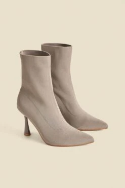 Taupe Flared Heel Sock Boot