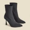 Black Flared Heel Sock Boot -Sosandar Fashion Store web 2407 box a24fw057bk0001 2