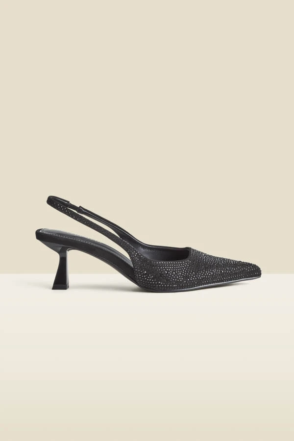 Black Hot Fix Kitten Heel Slingback Court Shoes 4 Black Hot Fix Kitten Heel Slingback Court Shoes - Image 2