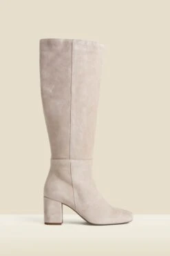 Stone Suede Block Heel Knee High Boot -Sosandar Fashion Store web 2407 box a24fw068bn0003 1
