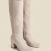 Stone Suede Block Heel Knee High Boot -Sosandar Fashion Store web 2407 box a24fw068bn0003 2