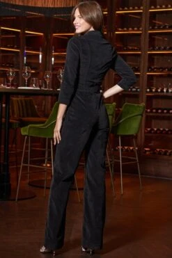 Black Velvet Jumpsuit With Luxe Gold Detail -Sosandar Fashion Store web 2408 07 a24jd005bk0001 07 55 2 rt