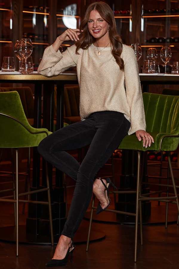 Cream Sequin Jumper With Black Bow Detail 4 Cream Sequin Jumper With Black Bow Detail - Image 2