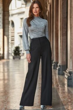 Black Ponte Wide Leg Pintuck Trousers 12 Black Ponte Wide Leg Pintuck Trousers -Sosandar Fashion Store web 2408 110 a24tj062gy004m a24bj003bk0001 110 109
