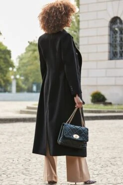 Black Double Breasted Hourglass Longline Coat -Sosandar Fashion Store web 2408 120 a24ow042bk0001 120 139