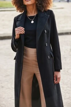Black Double Breasted Hourglass Longline Coat -Sosandar Fashion Store web 2408 120 a24ow042bk0001 120 190