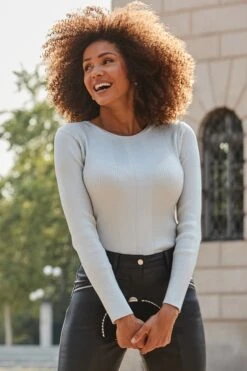 Silver Metallic Fine Rib Knit Jumper