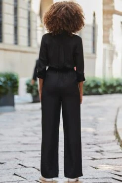 Black & Camel Side Stripe Button Front Jumpsuit 13 Black & Camel Side Stripe Button Front Jumpsuit -Sosandar Fashion Store web 2408 129 a24jw005bk0001 129 171