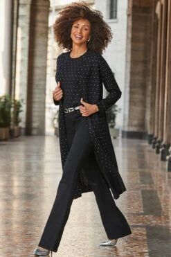 Black Embellished Longline Cardigan
