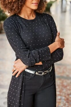 Black Embellished Longline Cardigan -Sosandar Fashion Store web 2408 136 a24tk217bk0001 a24tk216bk0001 136 298