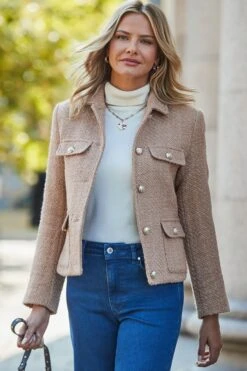 Camel Boucle Jacket With Gold Buttons 14 Camel Boucle Jacket With Gold Buttons -Sosandar Fashion Store web 2408 154 a24ow003bn0002 s24bd042in0007 154 244 1