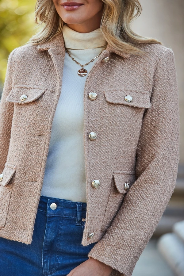 Camel Boucle Jacket With Gold Buttons 6 Camel Boucle Jacket With Gold Buttons - Image 4