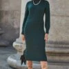 Forest Green Two Part Cable Knit Midi Dress -Sosandar Fashion Store web 2408 172 a24dk172gn0024 172 018
