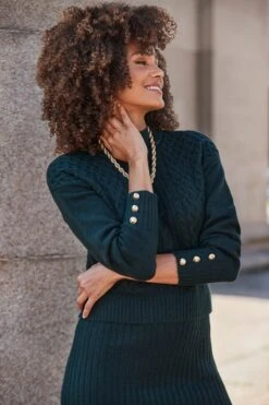 Forest Green Two Part Cable Knit Midi Dress -Sosandar Fashion Store web 2408 172 a24dk172gn0024 172 164