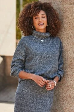 Charcoal Grey Knitted Roll Neck Jumper