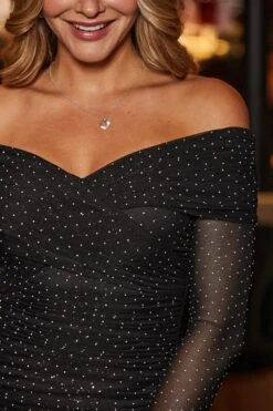 Black Dazzling Bardot Ruched Midi Dress -Sosandar Fashion Store web 2408 18 a24dj083bk0001 18 143