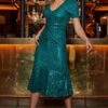 Petite Jade Green Sequin Fit & Flare Dress -Sosandar Fashion Store web 2408 45 a24dw044gn0016 45 10 rt 1