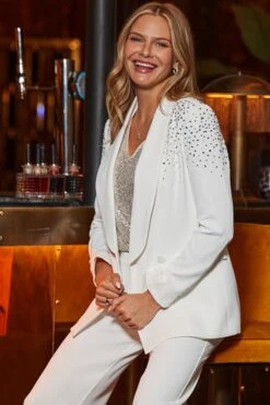 Winter White Premium Glittering Jewel Embellished Blazer