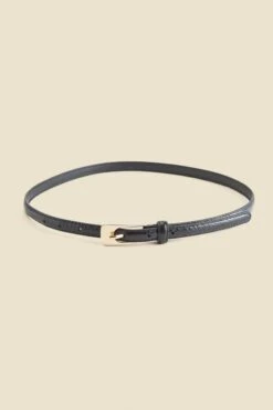 Black Croc Leather Slim Waist Belt