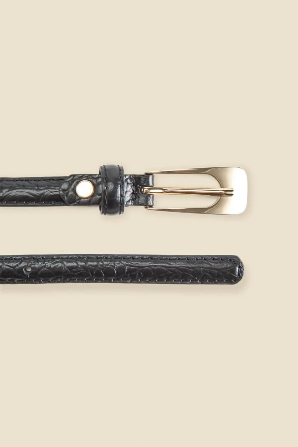 Black Croc Leather Slim Waist Belt 6 Black Croc Leather Slim Waist Belt - Image 4
