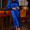 Rich Sapphire Blue Ruched Dress -Sosandar Fashion Store web 2409 13 a24dw066be0001 13 015