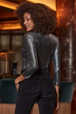 Petite Silver Dazzling Metallic Wrap Top -Sosandar Fashion Store web 2409 46 a24tj044mc0005 46 106 1