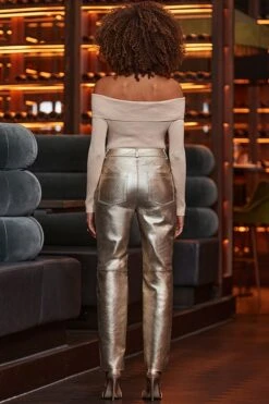 Gold Metallic Straight Leg Leather Trousers -Sosandar Fashion Store web 2409 51 a24bl002mc0003 a24tk188cm0002 51 154