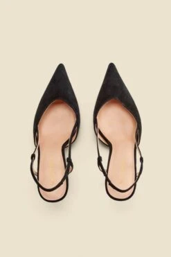 Black Flared Heel Slingback Court Shoes 8 Black Flared Heel Slingback Court Shoes -Sosandar Fashion Store web 2409 box a24fw012bk0001 03