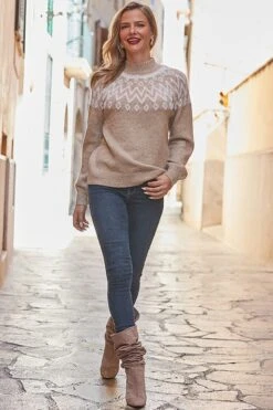 Taupe Fairisle Super Cosy Jumper 13 Taupe Fairisle Super Cosy Jumper -Sosandar Fashion Store web 2410 34 a24tk228bn0003 a21bd011io003w a22ow062nl0006 34 177