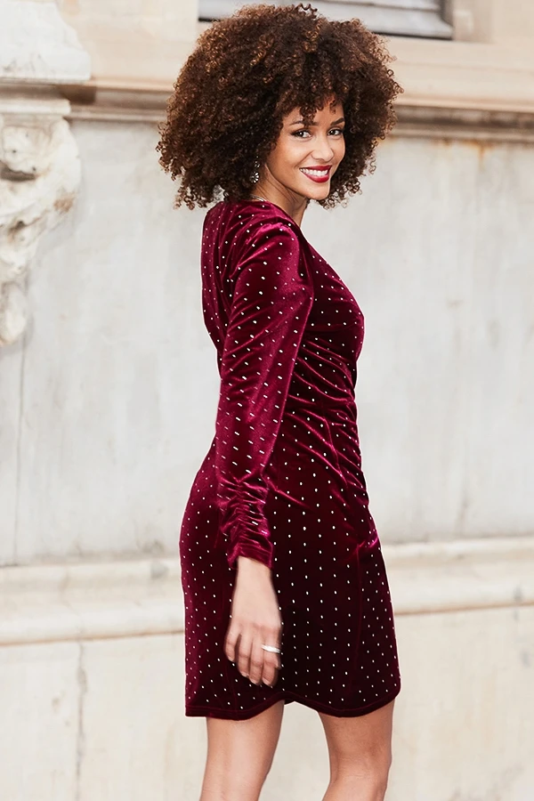 Rich Ruby Velvet Sparkling Embellished Dress 4 Rich Ruby Velvet Sparkling Embellished Dress - Image 2