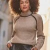 Taupe & Black Contrast High Neck Jumper