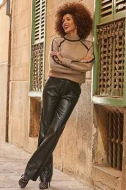 Taupe & Black Contrast High Neck Jumper -Sosandar Fashion Store web 2410 40 a24tk164bn0003 s23bp006bk0001 40 149