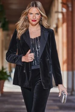 Black Luxury Velvet Tuxedo Blazer 13 Black Luxury Velvet Tuxedo Blazer -Sosandar Fashion Store web 2410 62 a24ow080bk0001 a24bw046bk0001 a24tw057bk0001 62 083