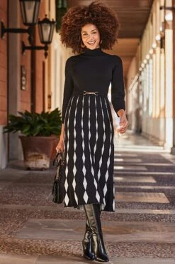 Black & White Two Part Knitted Midi Dress