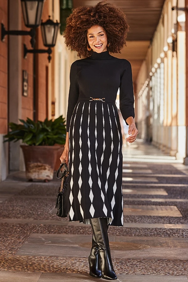 Black & White Two Part Knitted Midi Dress 3 Black & White Two Part Knitted Midi Dress