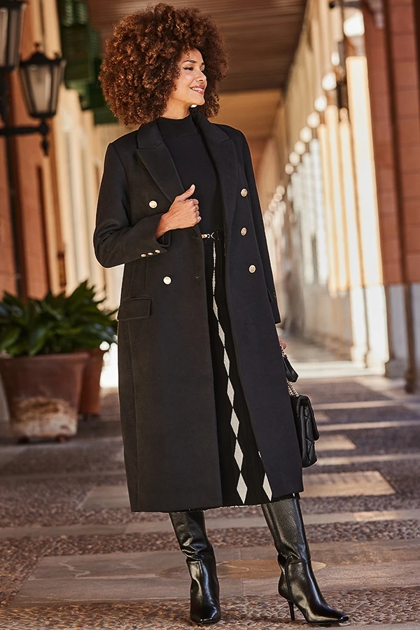 Black Double Breasted Longline Coat 4 Black Double Breasted Longline Coat - Image 2