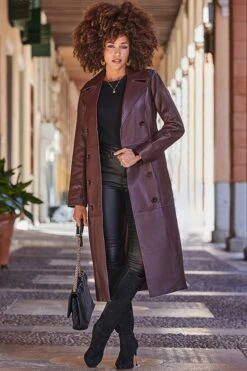 Dark Cherry Premium Leather Trench Coat