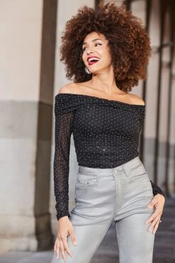 Black Luxe Sparkle Mesh Bardot Top 11 Black Luxe Sparkle Mesh Bardot Top -Sosandar Fashion Store web 2410 68 a24tj078bk0001 s24bd043mc0003 68 072