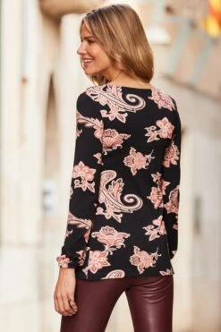 Black Paisley Print Twist Front Jersey Top 9 Black Paisley Print Twist Front Jersey Top -Sosandar Fashion Store web 24 a22tj014bran01 15775